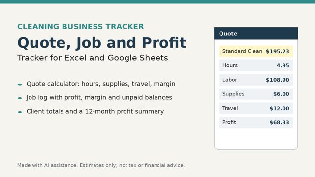 Cleaning Business Quote, Job and Profit Tracker preview