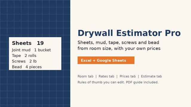 Drywall Estimator: Excel and Google Sheets takeoff preview